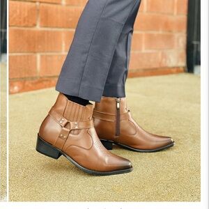 CALTO T8113 - 3.3 Inches Taller (Dark Brown) - Zipper Boots, Ankle Western Style